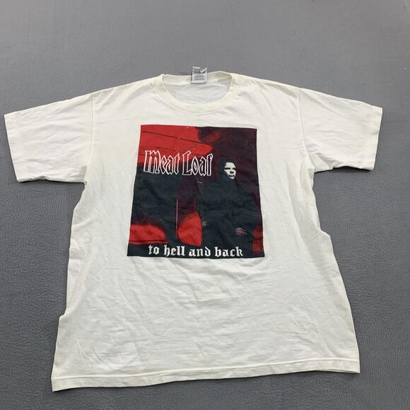 Vintage Meat Loaf Shirt Mens Large White To Hell and Back Graphic Made USA 00s - Picture 1 of 12